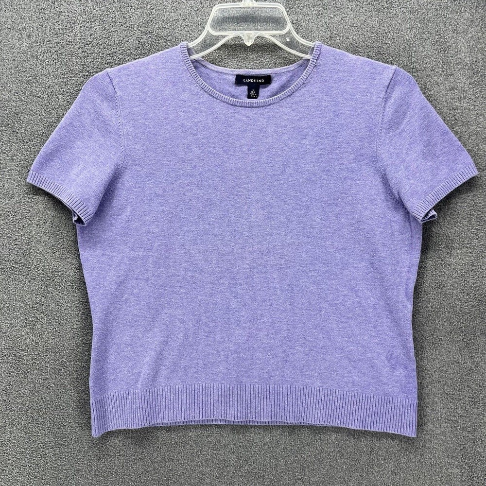 Land's End Sweater Girls Size M 10-12 Purple Short Sleeve Pull Over